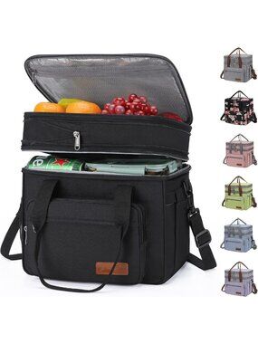 Insulated 23L Lunch Box Cooler Bag - Expandable Double Deck Design for Food